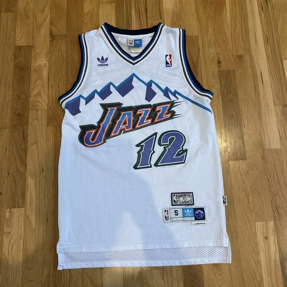 Adidas Utah Jazz N 12 Stockton Hardwood Basketball NBA T-Shirt Size Small‎